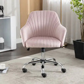 Pink Velvet Office Chair with Adjustable Height & Casters